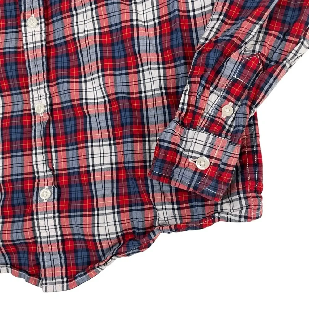 Janie and Jack Maroon Tartan‎ Poplin Button-Up Shirt